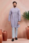 Buy_Arihant Rai Sinha_Lavender Cotton Embroidery, Foil Printing Butti Work Kurta And Pant Set _at_Aza_Fashions