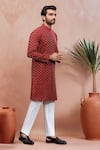 Arihant Rai Sinha_Maroon Cotton Woven Dobby Kurta And Pant Set _Online_at_Aza_Fashions
