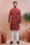 Buy_Arihant Rai Sinha_Maroon Cotton Woven Dobby Kurta And Pant Set _Online_at_Aza_Fashions