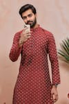 Shop_Arihant Rai Sinha_Maroon Cotton Woven Dobby Kurta And Pant Set _Online_at_Aza_Fashions