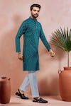 Arihant Rai Sinha Teal Cotton Woven Dobby Kurta And Pant Set Online at Aza Fashions Arihant Rai Sinha_Teal Cotton Woven Dobby Kurta And Pant Set _Online_at_Aza_Fashions