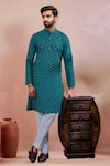 Buy Arihant Rai Sinha Teal Cotton Woven Dobby Kurta And Pant Set at Aza Fashions Buy_Arihant Rai Sinha_Teal Cotton Woven Dobby Kurta And Pant Set _at_Aza_Fashions