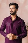 Arihant Rai Sinha_Wine Rayon, Silk Embroidery Thread Kurta And Salwar Set _Online_at_Aza_Fashions