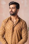 Arihant Rai Sinha_Yellow Rayon, Silk Embroidery Geometric Thread Kurta And Salwar Set _Online_at_Aza_Fashions