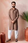 Buy_Arihant Rai Sinha_Brown Rayon, Silk Embroidery Geometric Kurta And Salwar Set _at_Aza_Fashions