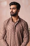 Arihant Rai Sinha_Brown Rayon, Silk Embroidery Geometric Kurta And Salwar Set _Online_at_Aza_Fashions