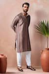 Buy_Arihant Rai Sinha_Brown Modal, Silk Printed Striped Kurta And Salwar Set _Online_at_Aza_Fashions