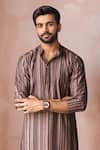Shop_Arihant Rai Sinha_Brown Modal, Silk Printed Striped Kurta And Salwar Set _Online_at_Aza_Fashions