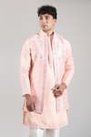 Rng Safawala_Peach Crepe, Silk, Dupion Embroidery Resham Open Jacket Kurta Set _Online_at_Aza_Fashions