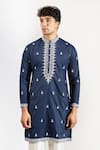Shop_Rng Safawala_Blue Cotton, Silk, Dupion Embroidery, Sequins Thread And Kurta Set _Online_at_Aza_Fashions