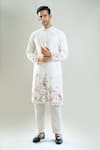 Rng Safawala_Off White Crepe, Silk, Dupion Embroidery, Flamingo And Floral Resham Kurta Set _Online_at_Aza_Fashions