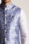Rng Safawala Blue Cotton, Silk Floral Print Bundi at Aza Fashions Rng Safawala_Blue Cotton, Silk Floral Print Bundi _at_Aza_Fashions