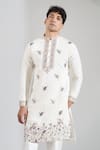 Buy_Rng Safawala_Cream Cotton Satin, Dupion Embroidery Resham Motif Kurta And Pant Set _Online_at_Aza_Fashions