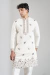 Shop_Rng Safawala_Cream Cotton Satin, Dupion Embroidery Resham Motif Kurta And Pant Set _Online_at_Aza_Fashions