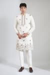 Buy_Rng Safawala_Cream Cotton Satin, Dupion Embroidery Resham Motif Kurta And Pant Set _at_Aza_Fashions