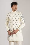 Rng Safawala_Cream Silk, Dupion Embroidery Thread Bandhgala Kurta Set _Online_at_Aza_Fashions