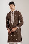 Buy_Rng Safawala_Brown Cotton Satin, Dupion Embroidery, Sequins Thread And Kurta Set _Online_at_Aza_Fashions