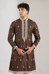 Rng Safawala_Brown Cotton Satin, Dupion Embroidery, Sequins Thread And Kurta Set _at_Aza_Fashions