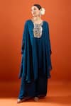 Buy_Samyukta Singhania_Blue Chinon Embroidery Round Neck Kurta And Palazzo Set _at_Aza_Fashions