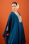 Shop_Samyukta Singhania_Blue Chinon Embroidery Round Neck Kurta And Palazzo Set _Online_at_Aza_Fashions