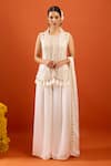 Buy_Samyukta Singhania_White Silk Embroidery, Tassels, Zari High Neck Kurta Set _at_Aza_Fashions