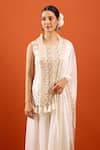 Samyukta Singhania_White Silk Embroidery, Tassels, Zari High Neck Kurta Set _at_Aza_Fashions