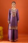 Buy_Samyukta Singhania_Purple Chinon Embroidery, Sequins Split V-neck Kurta Sharara Set _Online_at_Aza_Fashions