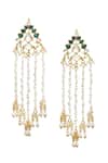 Buy_MAISARA JEWELRY_Green Pearls, Gota Patti Anjushree Jhalar Embellished Earrings _Online_at_Aza_Fashions