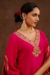 World of Sugandh_Pink Dupion, Silk Embroidery V-neck Gulchaand Kurta With Pant _Online_at_Aza_Fashions