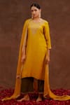 Buy_World of Sugandh_Yellow Dupion, Silk Embroidery Round Neck, Amaltas Hand Kurta Set With Dupatta _at_Aza_Fashions