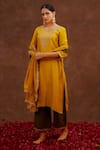 Shop_World of Sugandh_Yellow Dupion, Silk Embroidery Round Neck, Amaltas Hand Kurta Set With Dupatta _at_Aza_Fashions