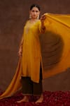 World of Sugandh_Yellow Dupion, Silk Embroidery Round Neck, Amaltas Hand Kurta Set With Dupatta _Online_at_Aza_Fashions