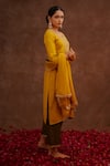 Buy_World of Sugandh_Yellow Dupion, Silk Embroidery Round Neck, Amaltas Hand Kurta Set With Dupatta _Online_at_Aza_Fashions