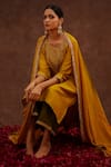 World of Sugandh_Yellow Dupion, Silk Embroidery Round Neck, Amaltas Hand Kurta Set With Dupatta _at_Aza_Fashions