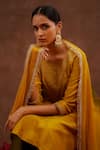 Buy_World of Sugandh_Yellow Dupion, Silk Embroidery Round Neck, Amaltas Hand Kurta Set With Dupatta 