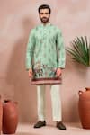 Buy_Arihant Rai Sinha_Green Cotton Embroidery, Foil Digital Printed Elephant Motif Kurta And Pant Set _at_Aza_Fashions