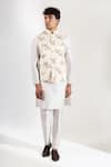 Buy_Rng Safawala_Off White Floral Print Bundi With Metal Buttons _Online_at_Aza_Fashions