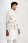 Rng Safawala_Off White Floral Print Bundi With Metal Buttons _at_Aza_Fashions