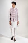 Rng Safawala_Off White Cotton, Silk Floral Print Bundi  _at_Aza_Fashions