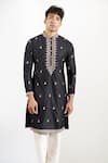 Rng Safawala_Black Dupion Embroidery, Sequins Thread And Kurta Set _Online_at_Aza_Fashions