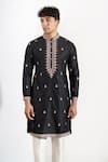 Shop_Rng Safawala_Black Dupion Embroidery, Sequins Thread And Kurta Set _Online_at_Aza_Fashions