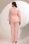 Shop_Laxmishriali_Peach Organza, Chanderi Embroidery, Sequins, Harmony Sheer Jacket And Pant Set _at_Aza_Fashions