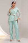Buy_Laxmishriali_Green Organza Beads, Metallic Thread, Sequins Aurora Sheer Jacket And Pant Set _at_Aza_Fashions