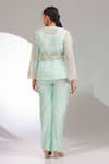 Shop_Laxmishriali_Green Organza Beads, Metallic Thread, Sequins Aurora Sheer Jacket And Pant Set _at_Aza_Fashions