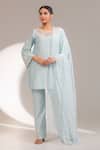 Buy_Laxmishriali_Blue Chanderi, Organza Embroidery, Cut Work, Sequins Seraphina Kurta Pant Set _at_Aza_Fashions