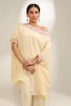 Buy_Laxmishriali_Yellow Crepe Embroidery One Shoulder Citrine Kaftan And Pant Set _Online_at_Aza_Fashions