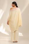 Shop_Laxmishriali_Yellow Crepe Embroidery One Shoulder Citrine Kaftan And Pant Set _at_Aza_Fashions