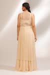Shop_Laxmishriali_Beige Organza, Silk Embroidery Open Neck, Clementine Sheer Jacket And Skirt Set _at_Aza_Fashions