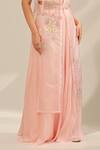 Laxmishriali_Peach Silk, Organza Embroidery, Beads, Sequins Camelia Sheer Jacket Skirt Set _Online_at_Aza_Fashions