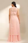 Shop_Laxmishriali_Peach Silk, Organza Embroidery, Beads, Sequins Camelia Sheer Jacket Skirt Set _at_Aza_Fashions